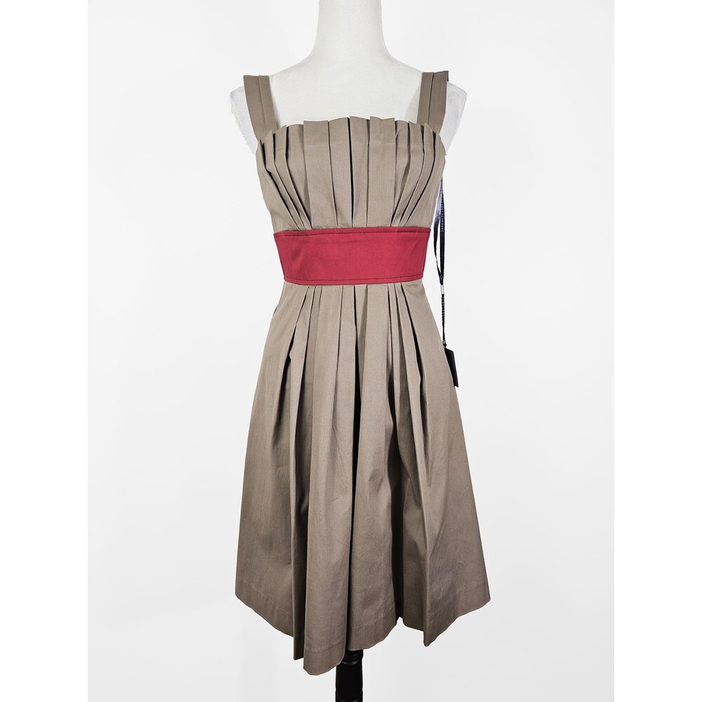 Vera Wang Lavender Label Size 4 Tan Pink Color-block Pleated Mini Cocktail Dress